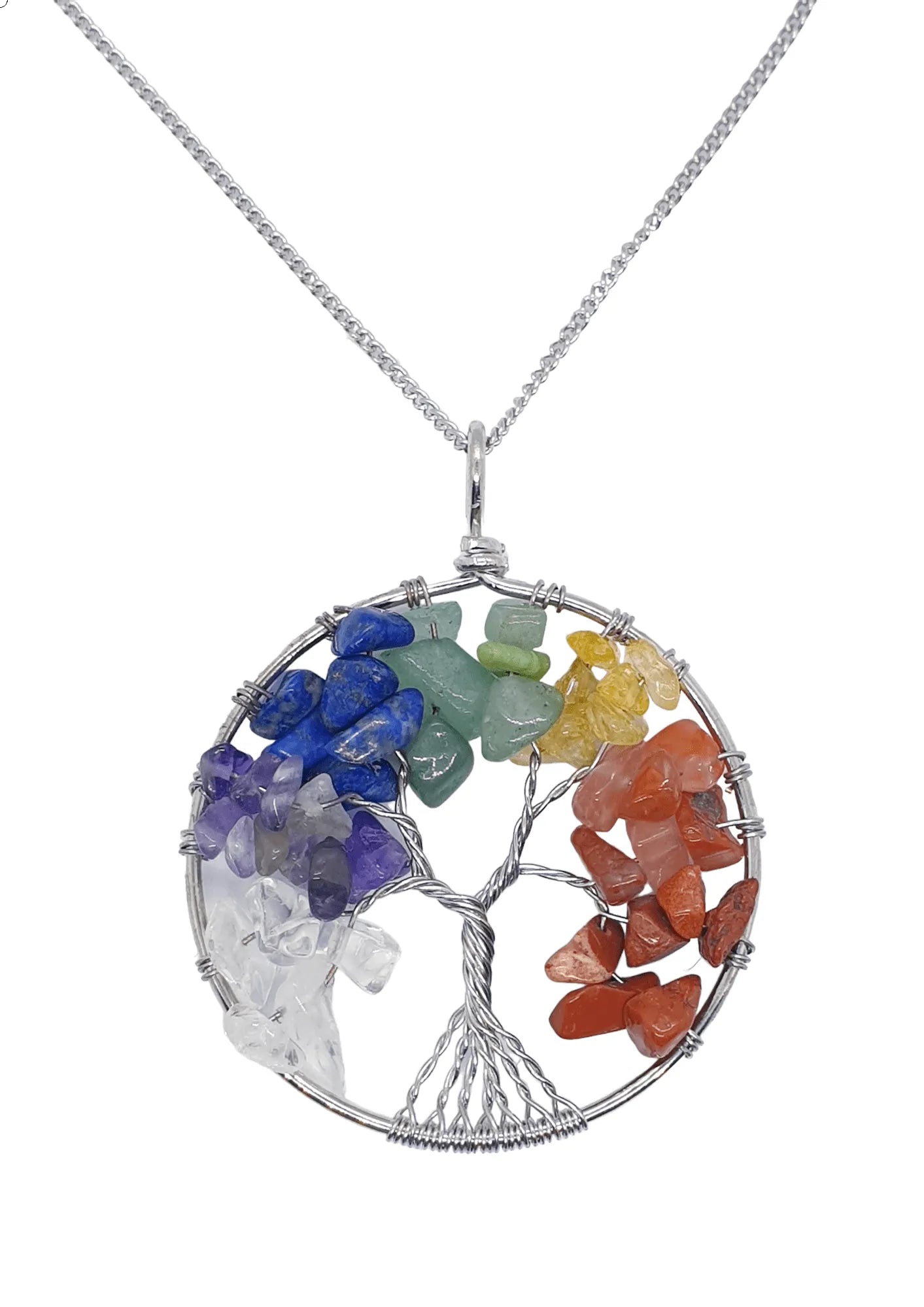 Chakra tree of life pendant first view featuring rainbow stones for complete chakra alignment from The Witches Hollow UK