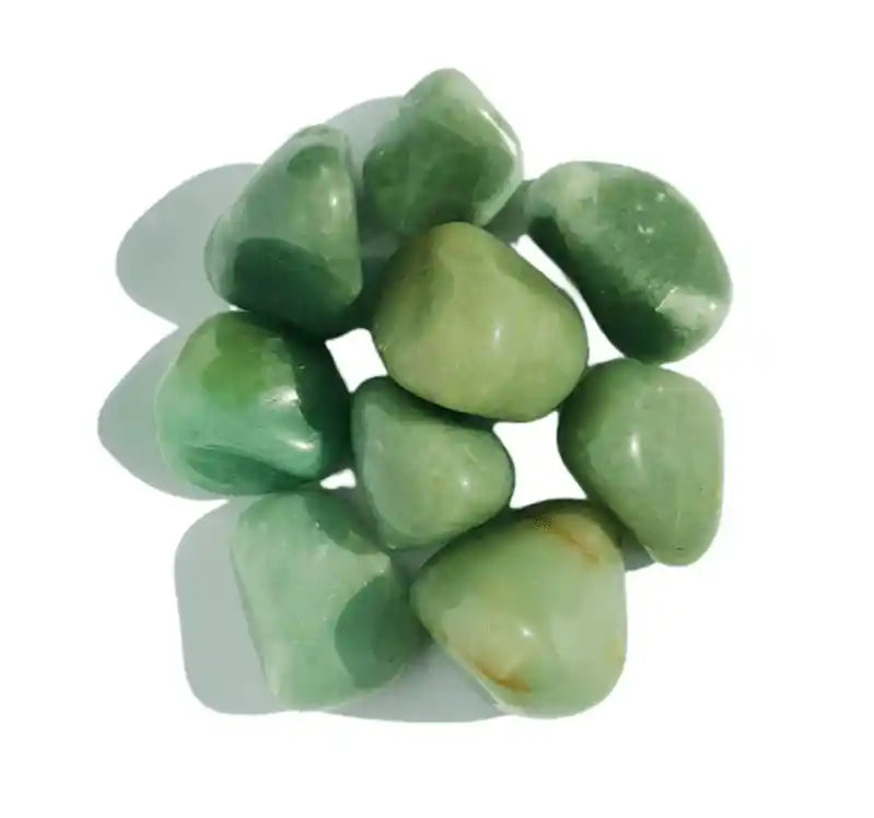 Light green aventurine tumble stone with pale green crystal for gentle heart healing from The Witches Hollow UK