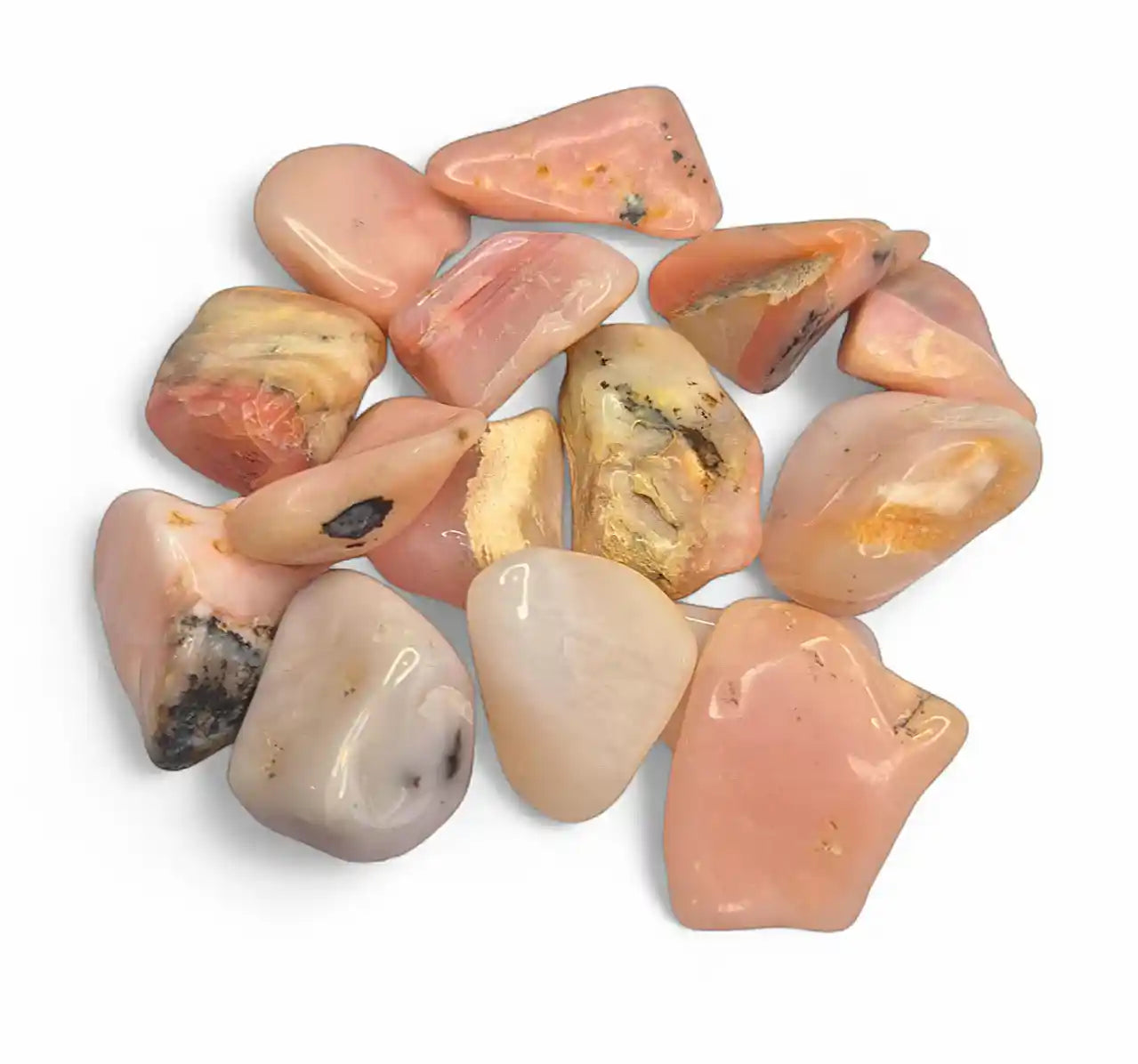 Pink opal tumble stone with pink crystal for emotional healing and heart chakra love from The Witches Hollow UK