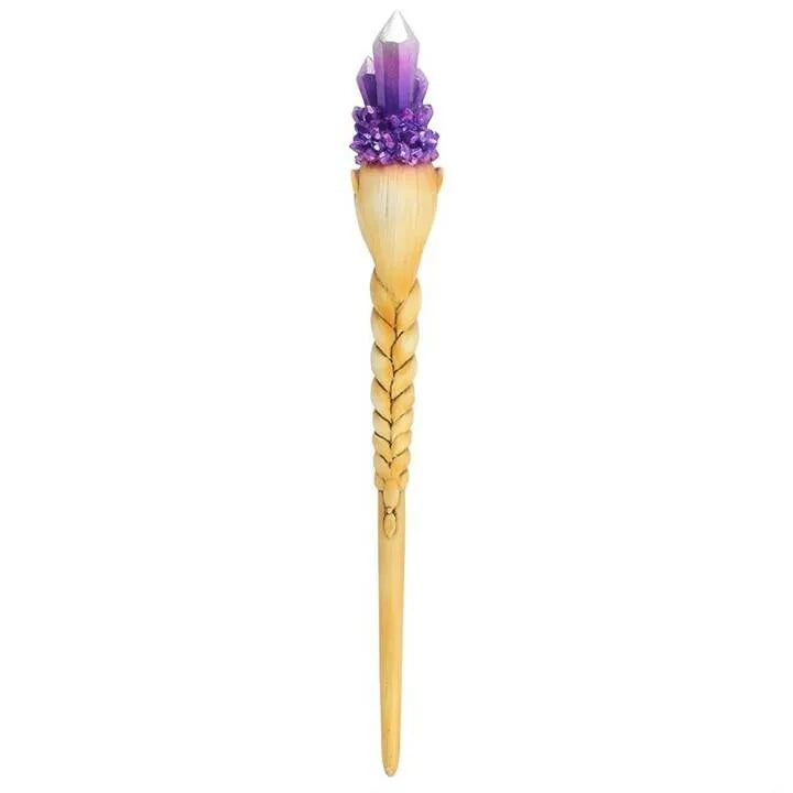 Purple crystal goddess wand with purple crystal for feminine power and spiritual magic from The Witches Hollow UK