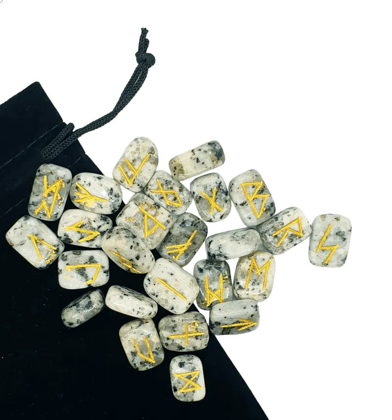 Rainbow moonstone futhark rune set with iridescent stones for ancient wisdom and divine feminine from The Witches Hollow UK