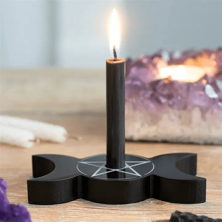 Triple goddess spell candle holder with moon phases for divine feminine energy and lunar rituals from The Witches Hollow UK
