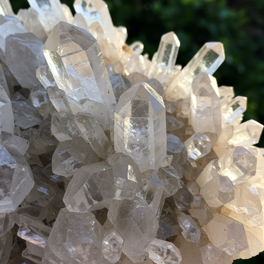 Clear Quartz crystal cluster with natural terminated points showing master healer properties - energy amplification stones for spiritual healing and chakra balancing UK