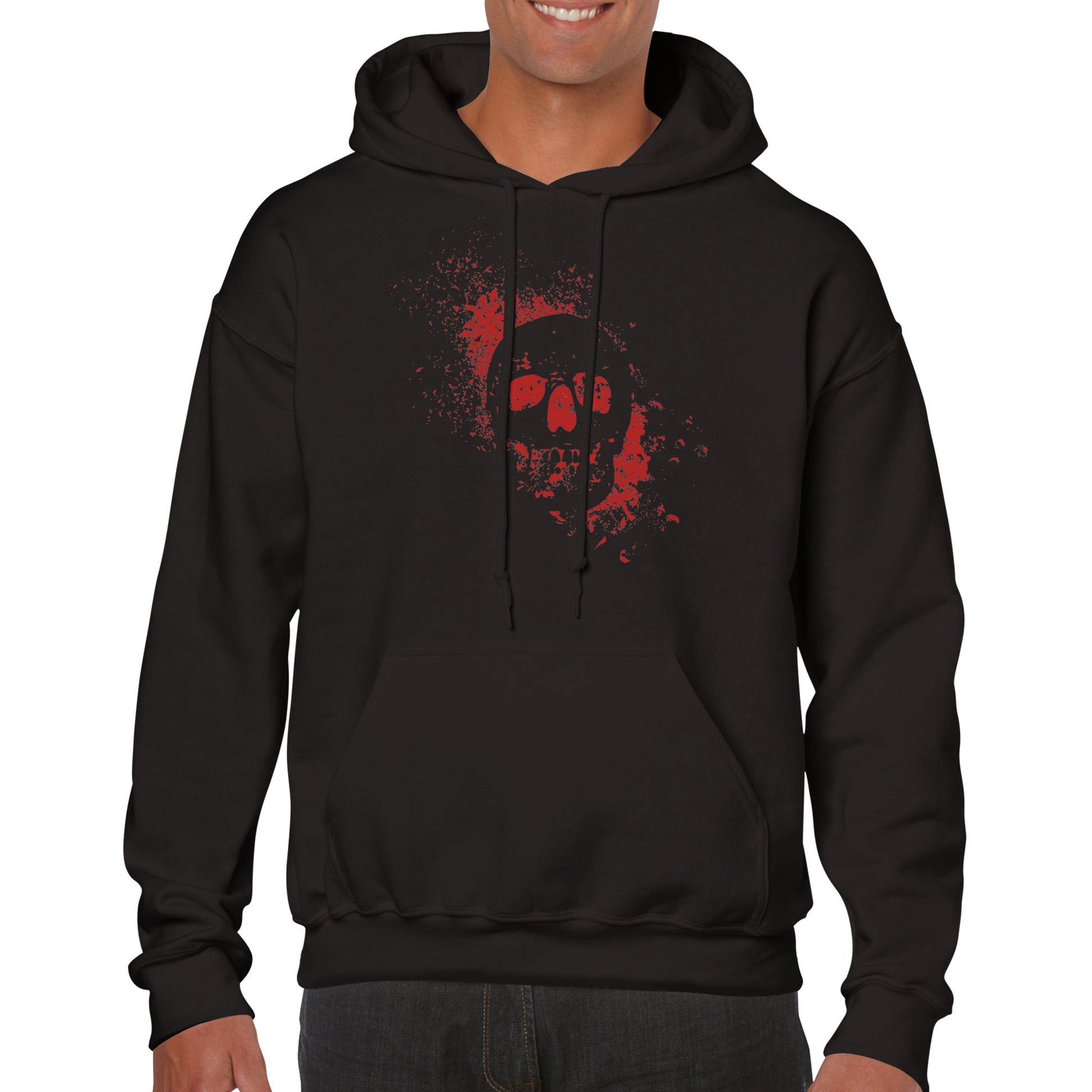 Spray Painted Skull Hoodie - Blood Red - The Witches Hollow