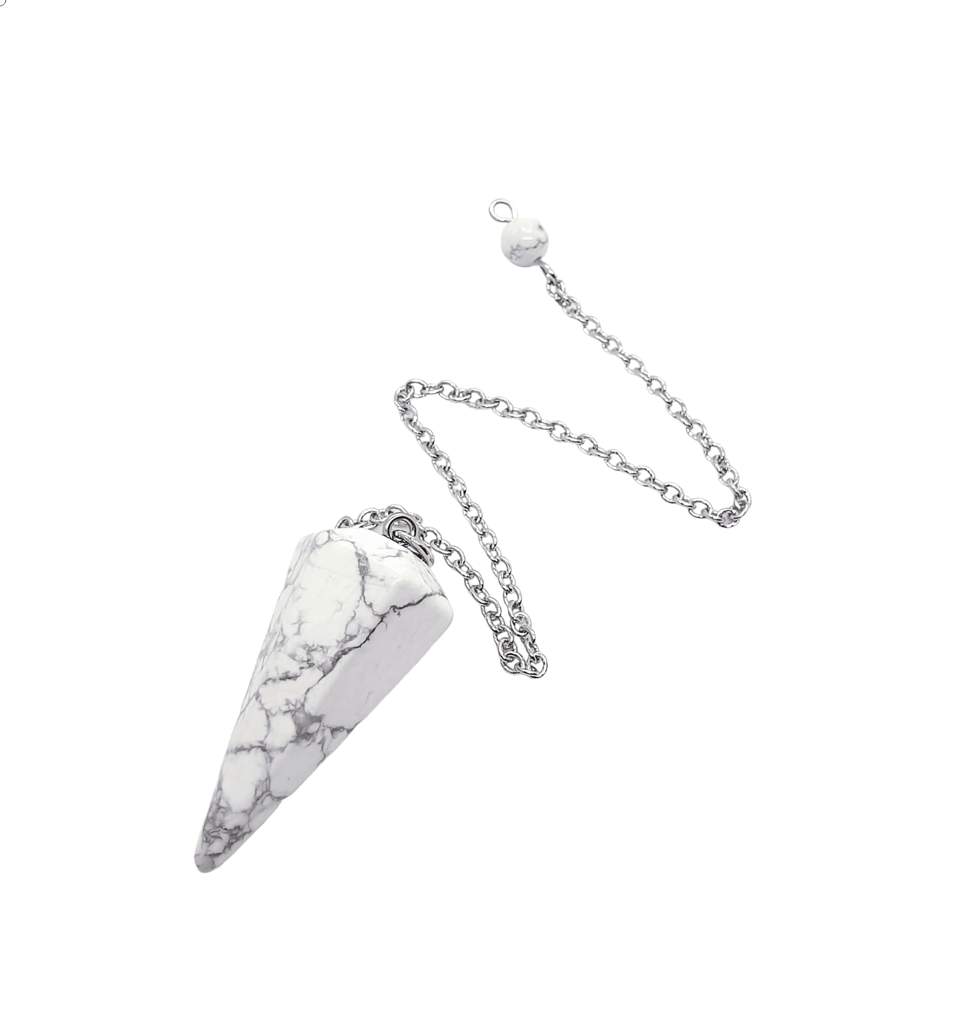 Dowsing Pendulum ~ White Howlite Faceted Cone - The Witches Hollow