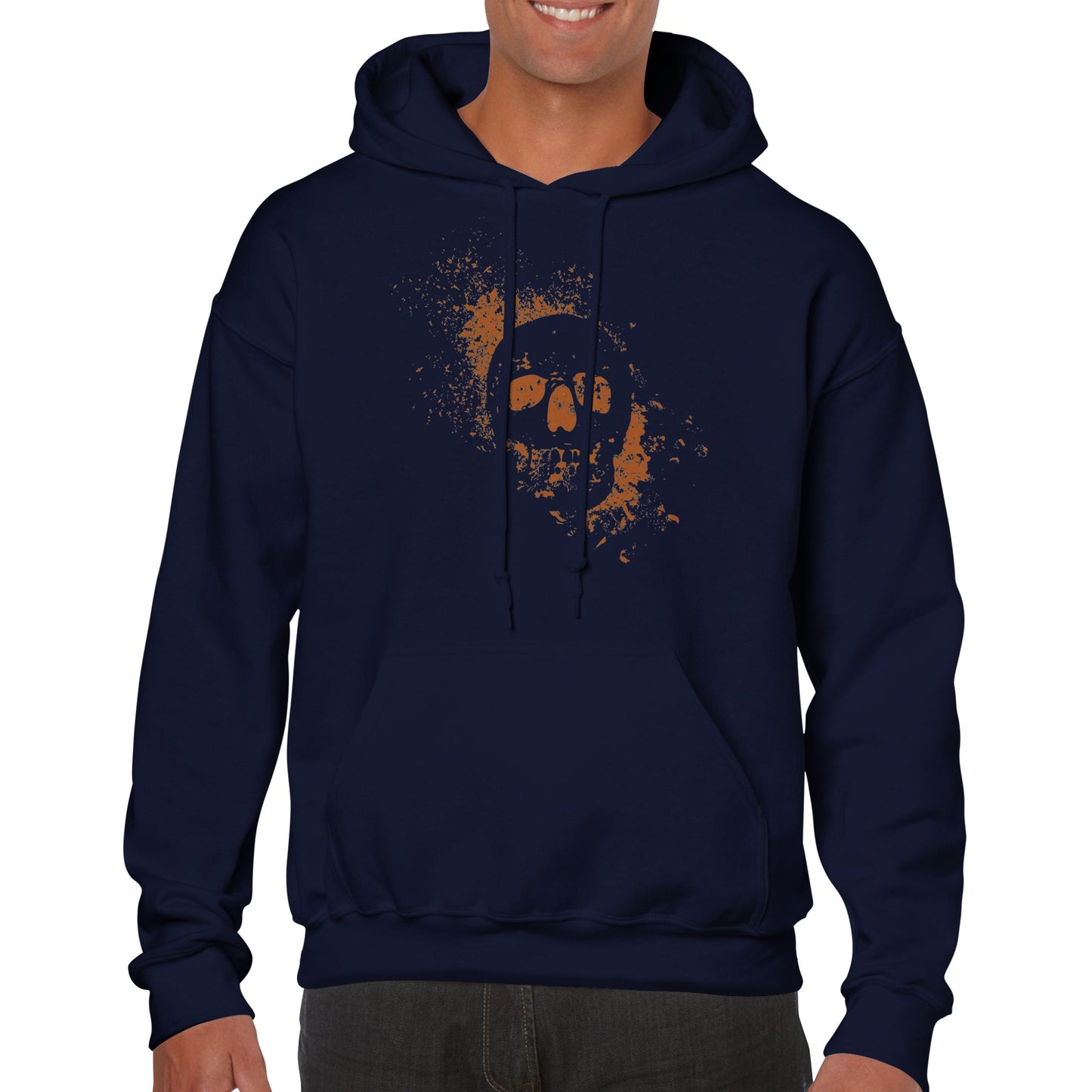 Spray Painted Skull Hoodie - Orange - The Witches Hollow