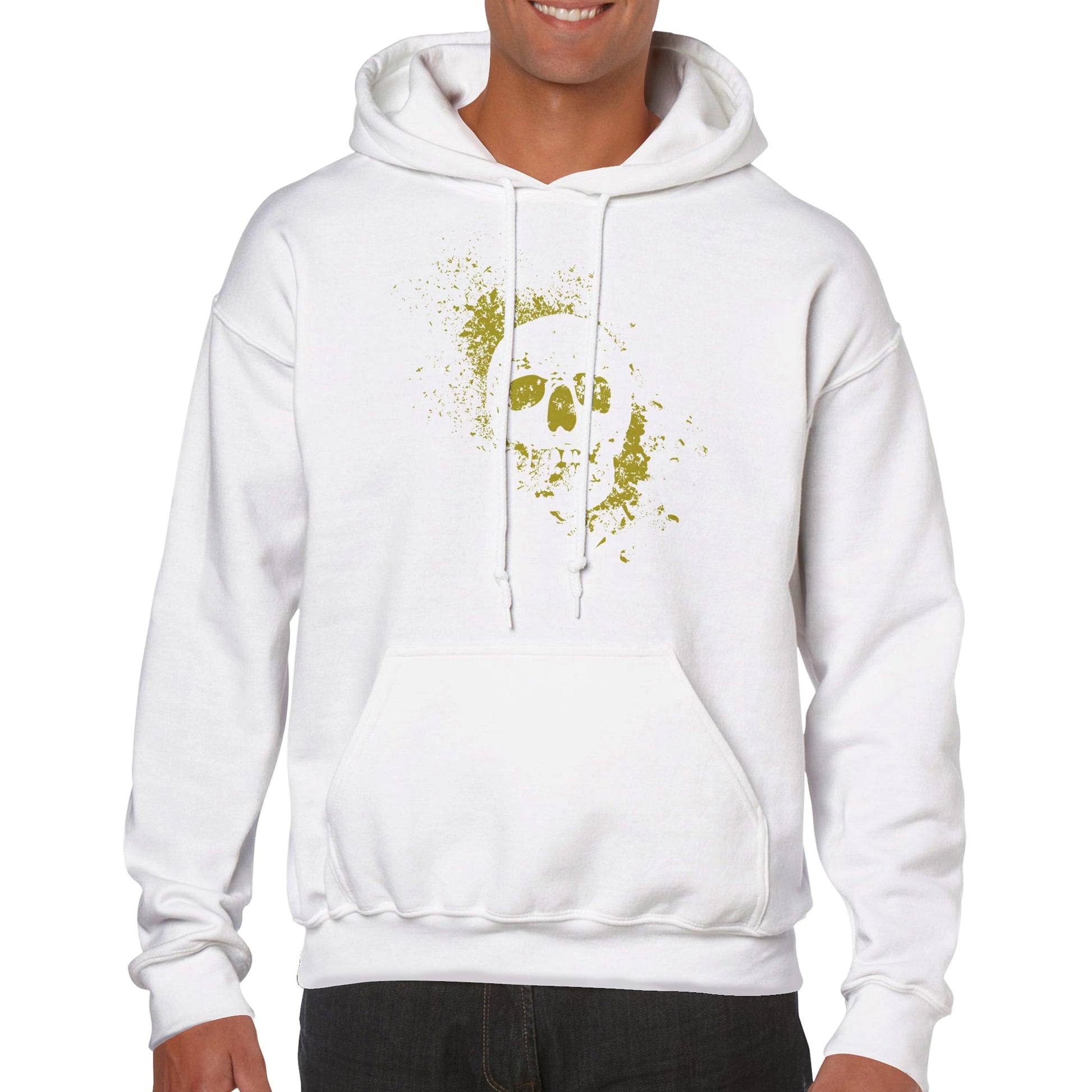 Spray Painted Skull Hoodie - Radiation Yellow - The Witches Hollow