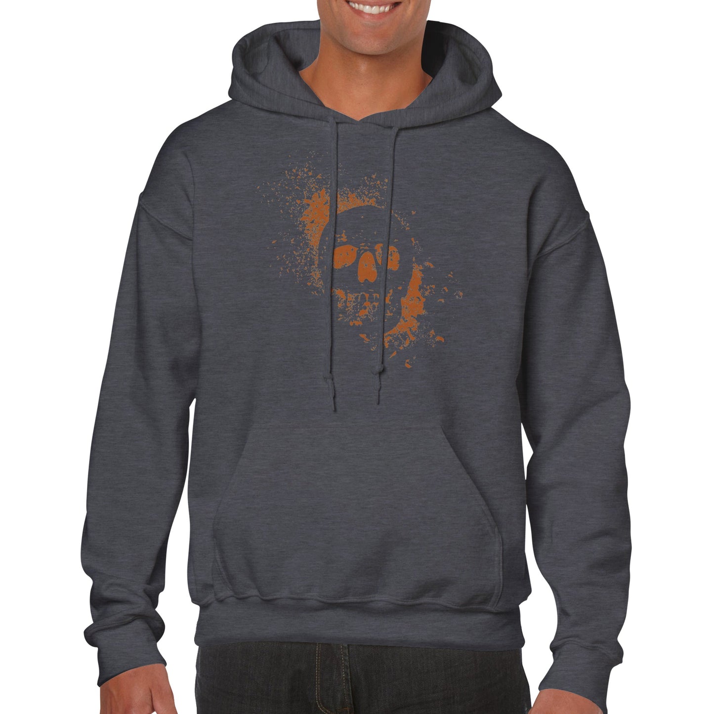 Spray Painted Skull Hoodie - Orange - The Witches Hollow