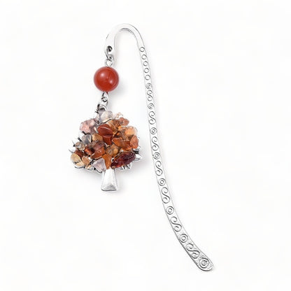 Natural Carnelian & Red Agate Antique Silver Tone Bookmark - The Witches Hollow