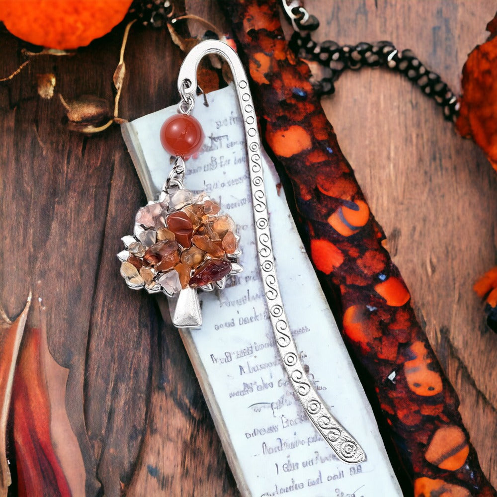 Natural Carnelian & Red Agate Antique Silver Tone Bookmark - The Witches Hollow