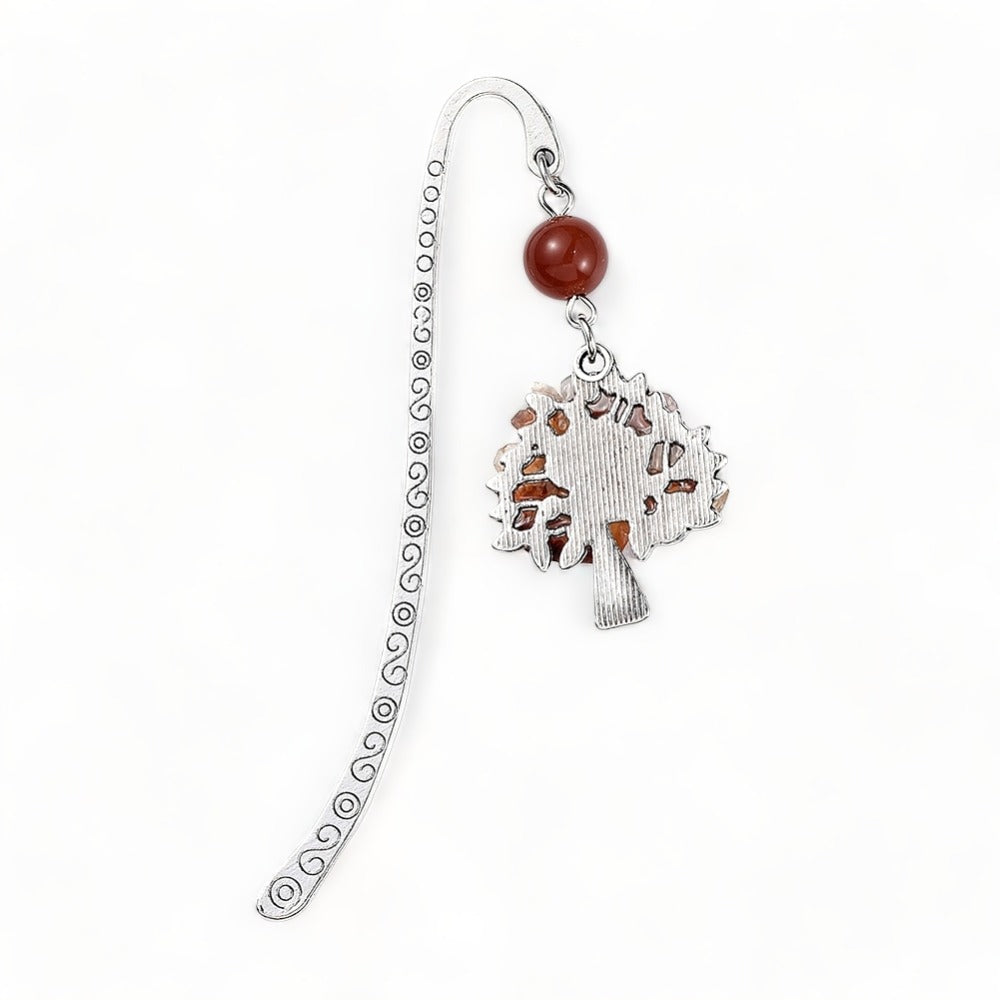 Natural Carnelian & Red Agate Antique Silver Tone Bookmark - The Witches Hollow