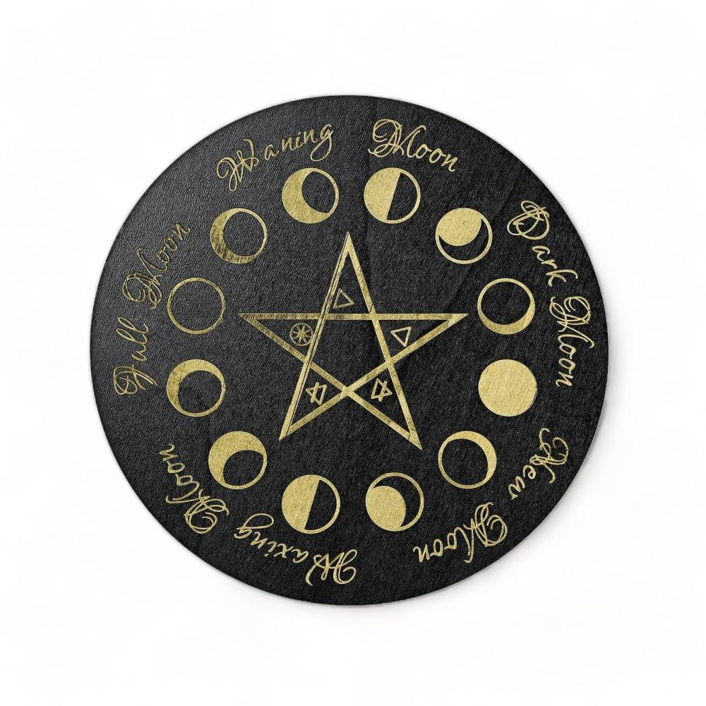 Divination, Dowsing & Pendulum Board - Black Wood Star & Moon Phases - The Witches Hollow