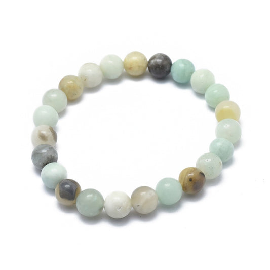 Flower Amazonite ~ Crystal Round Beaded Healing Bracelet - The Witches Hollow