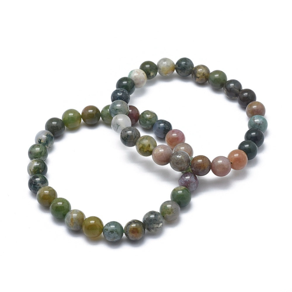 Indian Agate ~ Crystal Round Beaded Healing Bracelet - The Witches Hollow