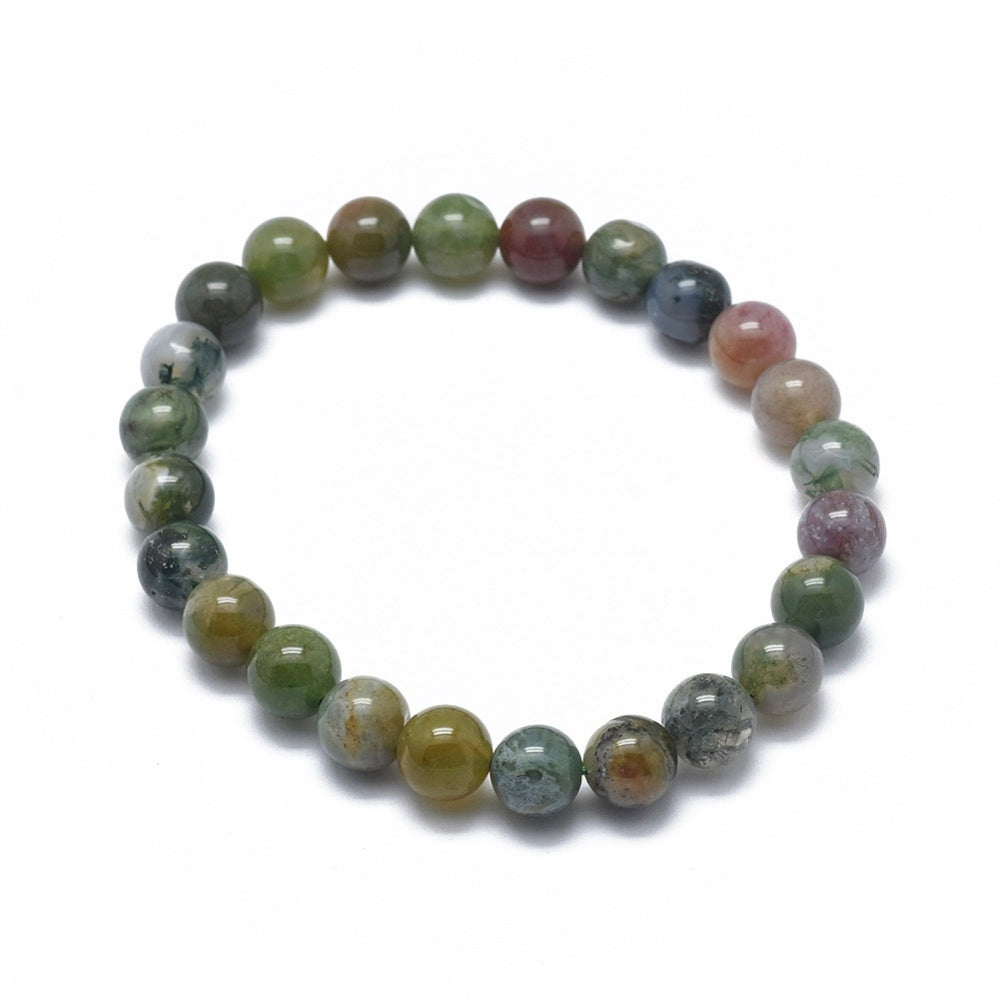 Indian Agate ~ Crystal Round Beaded Healing Bracelet - The Witches Hollow