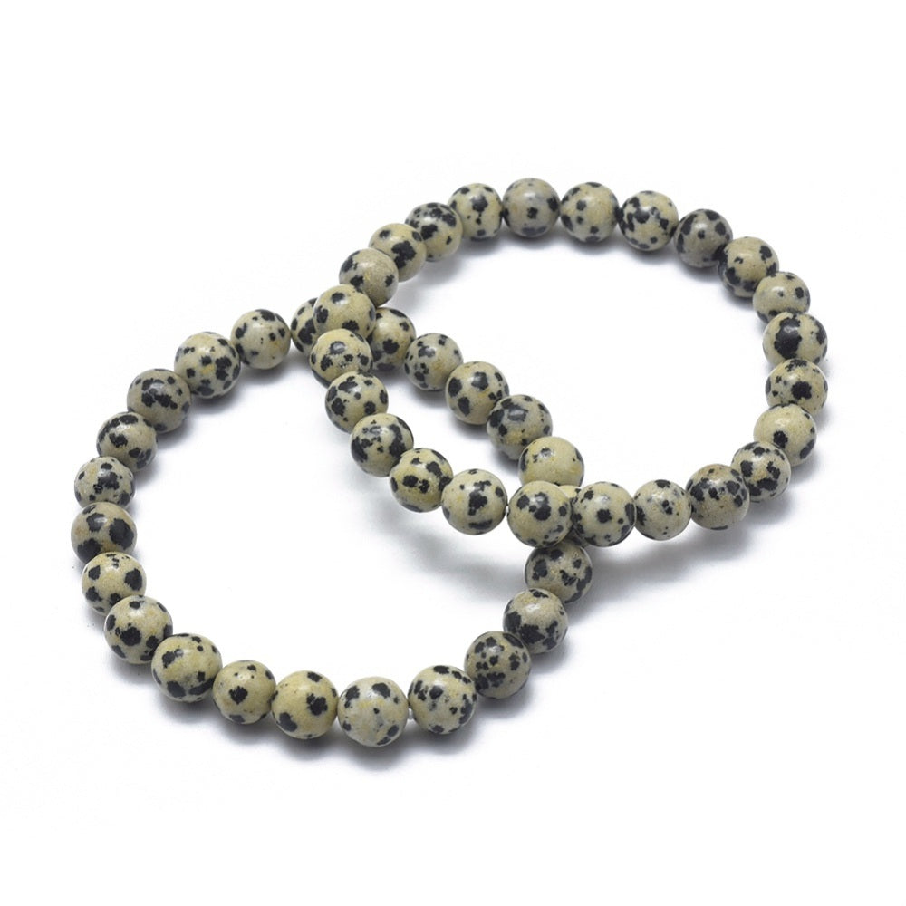 Dalmatian Jasper ~ Crystal Round Beaded Healing Bracelet - The Witches Hollow