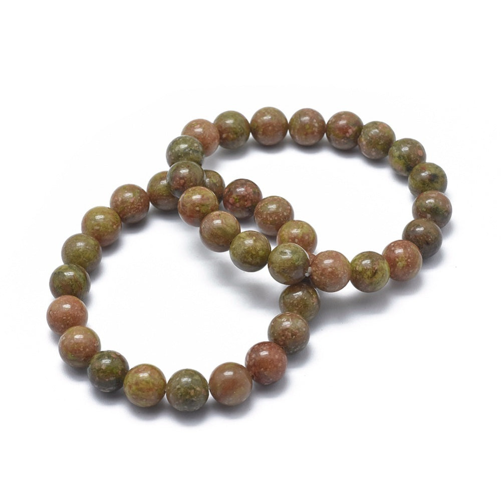 Unakite ~ Crystal Round Beaded Healing Bracelet - The Witches Hollow