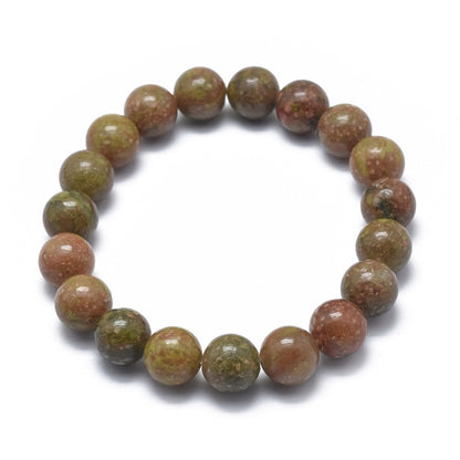 Unakite ~ Crystal Round Beaded Healing Bracelet - The Witches Hollow