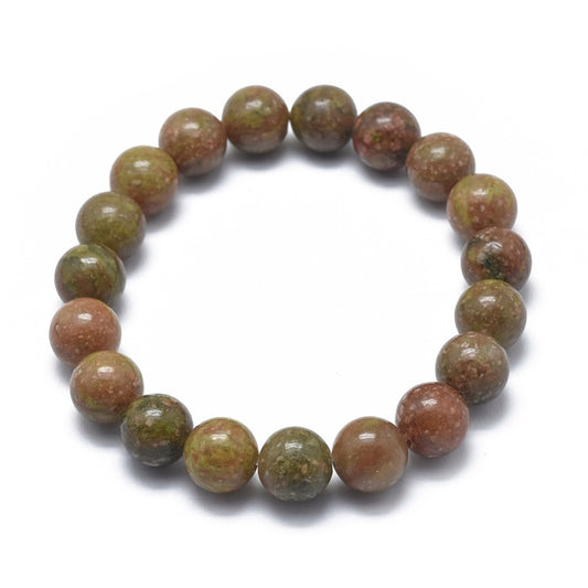 Unakite ~ Crystal Round Beaded Healing Bracelet - The Witches Hollow