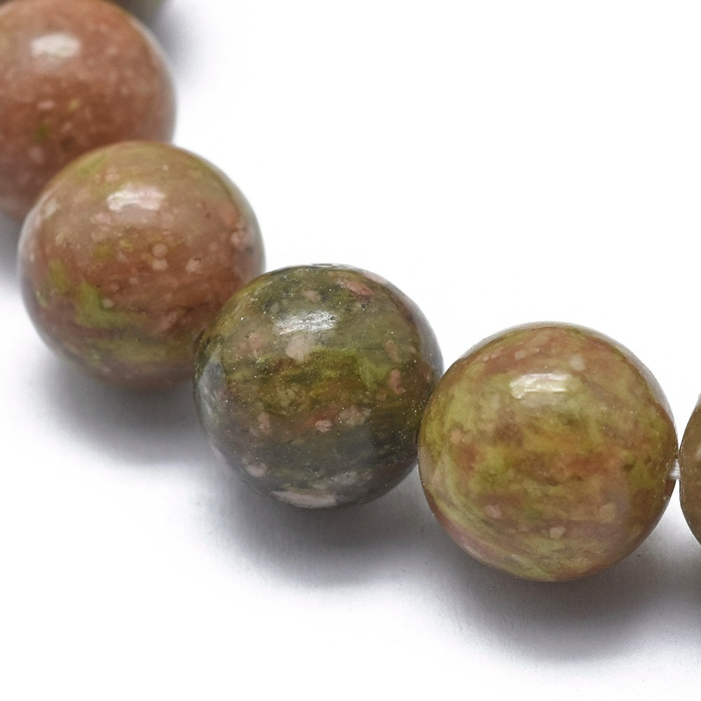 Unakite ~ Crystal Round Beaded Healing Bracelet - The Witches Hollow