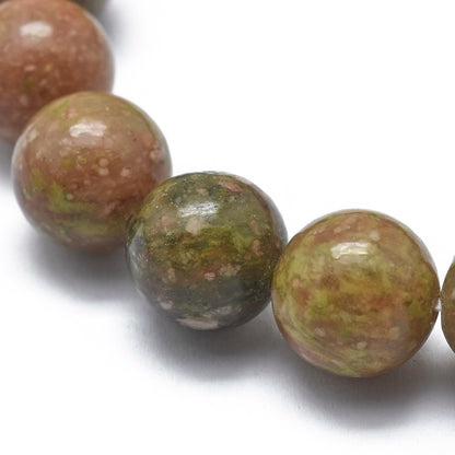 Unakite ~ Crystal Round Beaded Healing Bracelet - The Witches Hollow