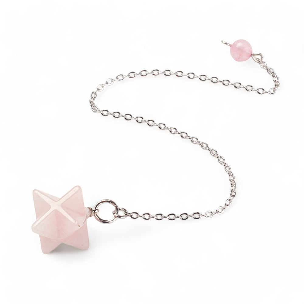 Dowsing Pendulum ~ Rose Quartz Merkaba Star - The Witches Hollow