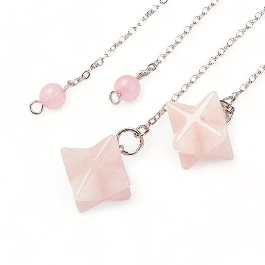 Dowsing Pendulum ~ Rose Quartz Merkaba Star - The Witches Hollow