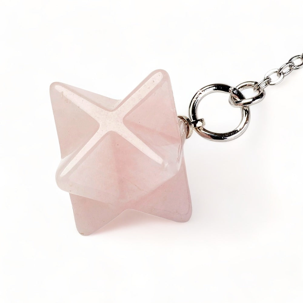 Dowsing Pendulum ~ Rose Quartz Merkaba Star - The Witches Hollow