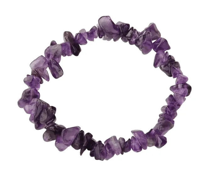 Amethyst chip bracelet with purple crystal chips for spiritual protection and crown chakra from The Witches Hollow UK