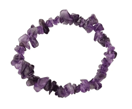 Amethyst chip bracelet with purple crystal chips for spiritual protection and crown chakra from The Witches Hollow UK