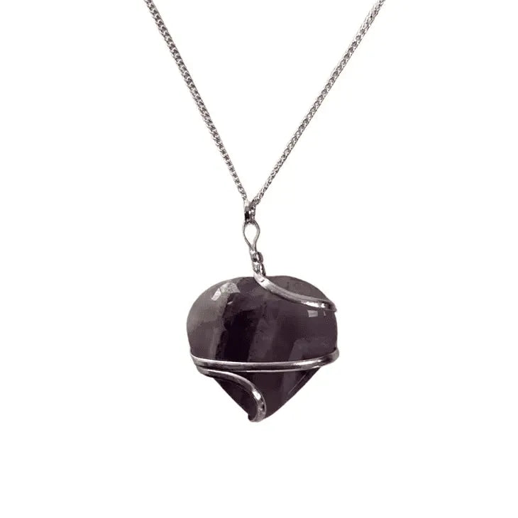 Amethyst heart wire wrapped pendant with purple crystal heart for spiritual love and protection from The Witches Hollow UK