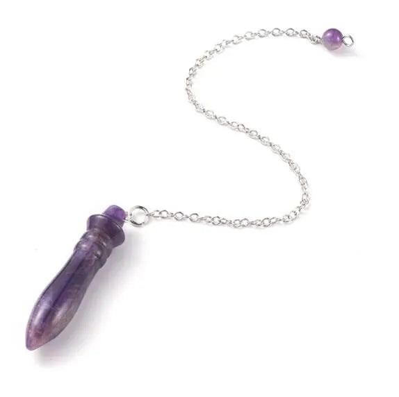 Amethyst rounded bullet pendulum with purple crystal for spiritual guidance and crown chakra activation from The Witches Hollow UK