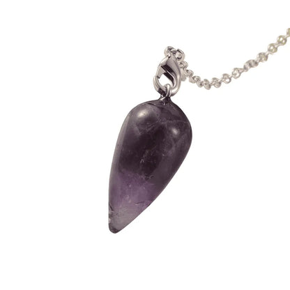 Amethyst teardrop dowsing pendulum detail with purple crystal for spiritual protection and intuitive guidance from The Witches Hollow UK