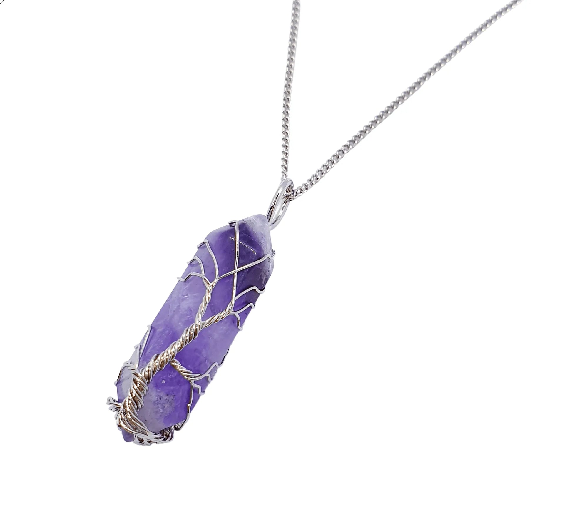 Amethyst wire wrapped pendant first view with purple crystal for meditation and spirituality from The Witches Hollow UK