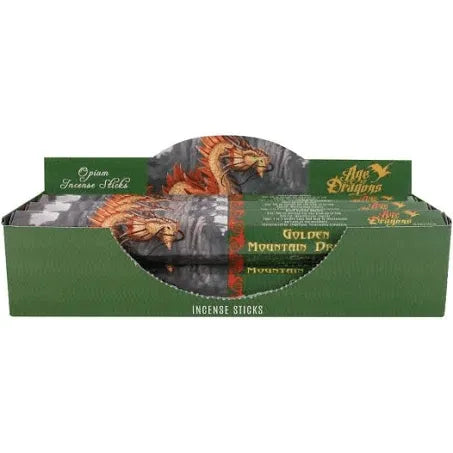 Anne Stokes golden mountain dragon incense with dragon art for power and protection magic from The Witches Hollow UK