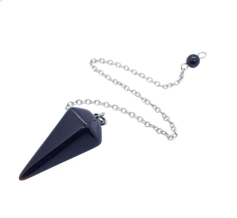 Black agate faceted cone pendulum with black crystal for protection divination and grounding energy from The Witches Hollow UK