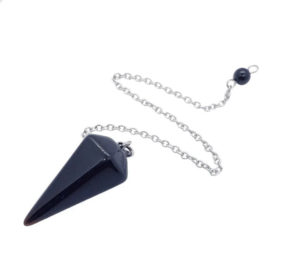 Black agate faceted cone pendulum with black crystal for protection divination and grounding energy from The Witches Hollow UK