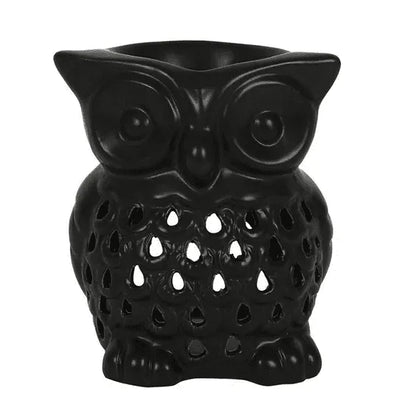 Black owl waxmelt oil burner with dark ceramic owl for gothic aromatherapy and wax melts from The Witches Hollow UK