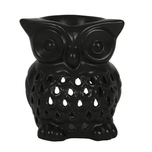 Black owl waxmelt oil burner with dark ceramic owl for gothic aromatherapy and wax melts from The Witches Hollow UK