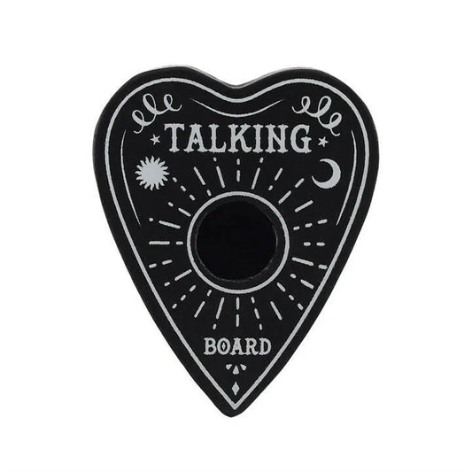 Black talking board candle holder with ouija design for spirit communication and séances from The Witches Hollow UK