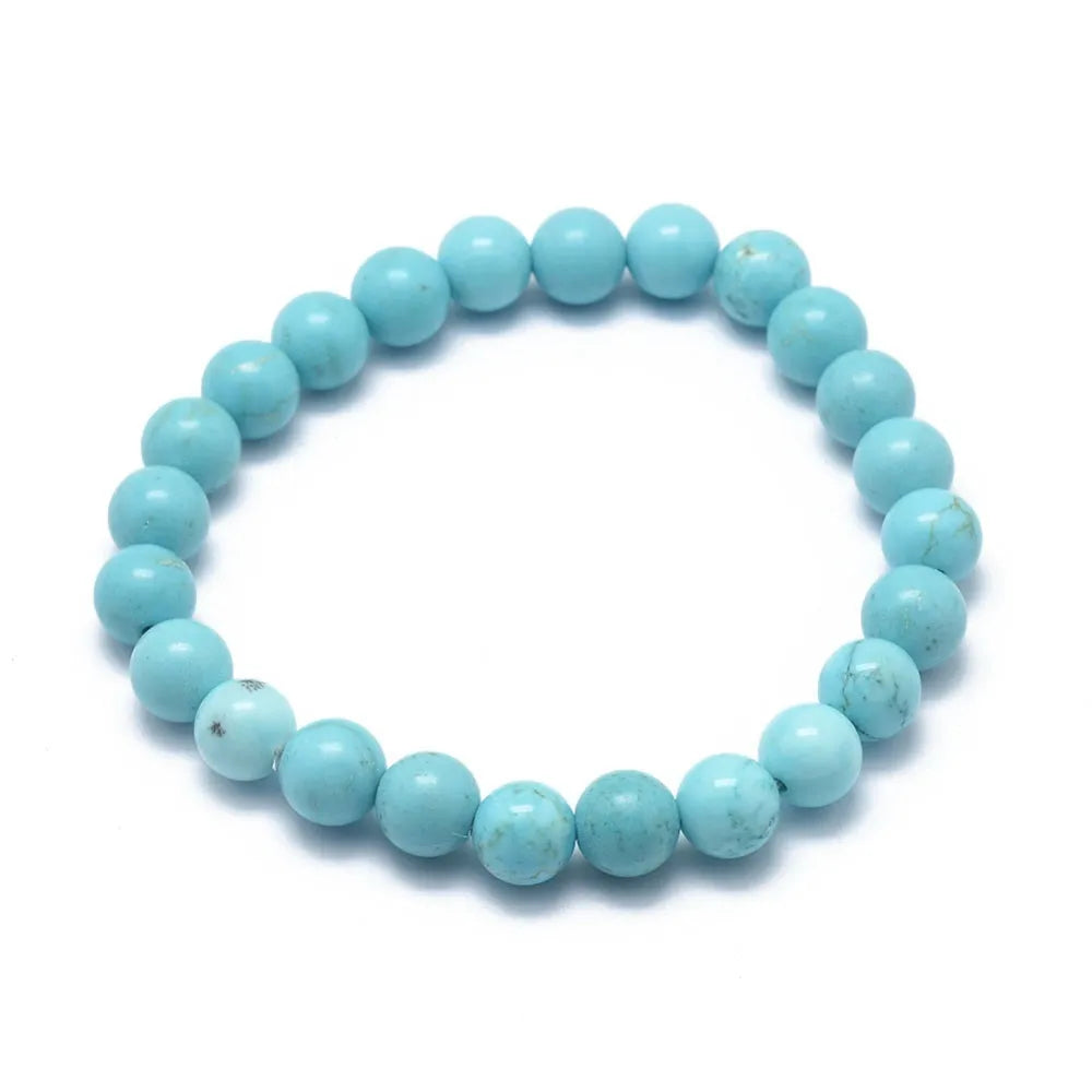 Blue howlite crystal bracelet detail with blue-white stones for calming energy and peace from The Witches Hollow UK
