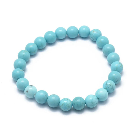 Blue howlite crystal bracelet detail with blue-white stones for calming energy and peace from The Witches Hollow UK