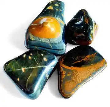 Blue tigers eye tumble stone with blue golden crystal for enhanced communication and insight from The Witches Hollow UK