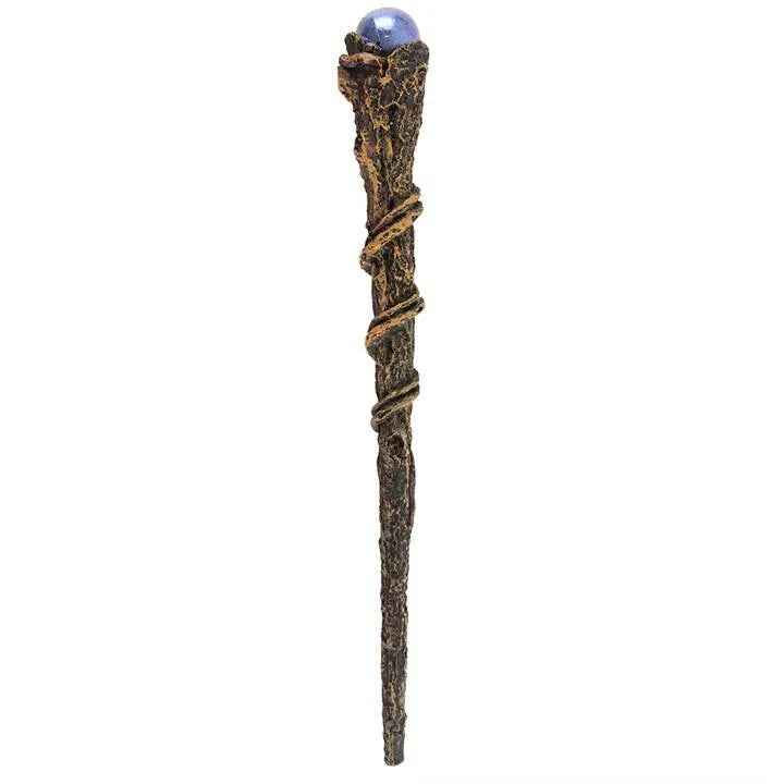 Branch purple sphere wand resin with natural wood and purple crystal for nature magic from The Witches Hollow UK