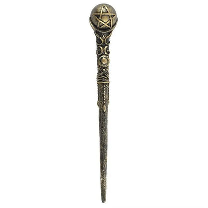 Bronze pentagram wand resin with pentacle design for Wiccan magic and protection rituals from The Witches Hollow UK