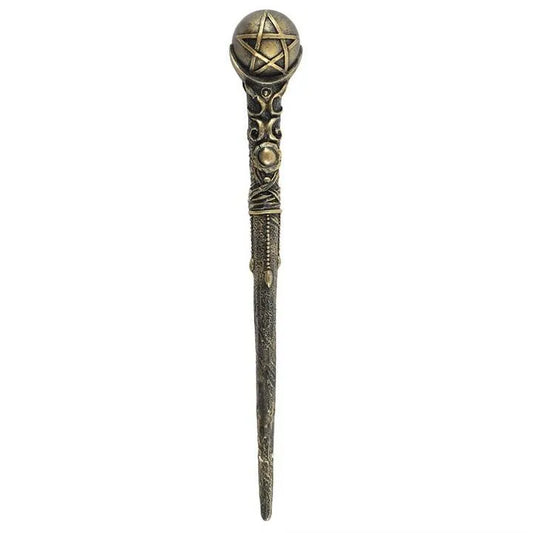 Bronze pentagram wand resin with pentacle design for Wiccan magic and protection rituals from The Witches Hollow UK