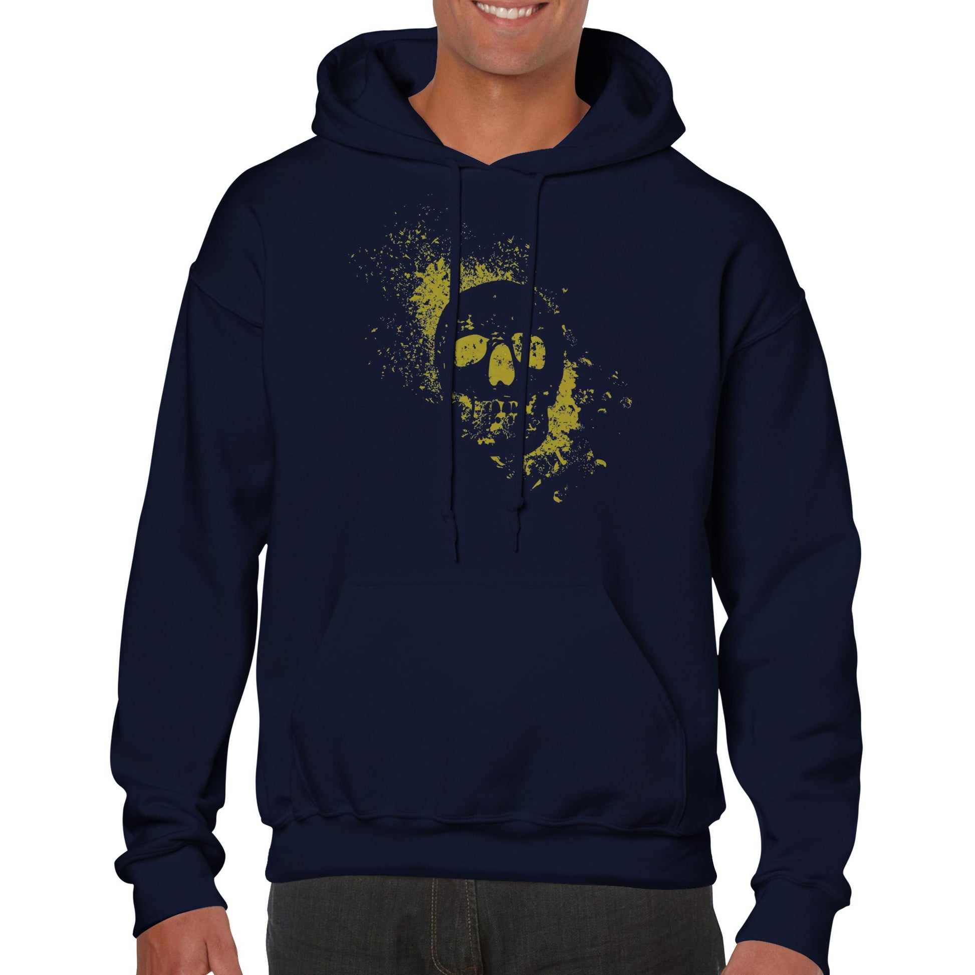 Spray Painted Skull Hoodie - Radiation Yellow - The Witches Hollow