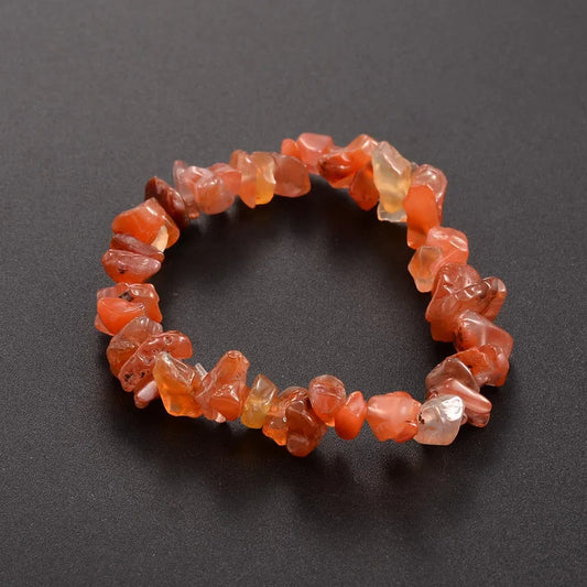 Carnelian crystal bracelet detail with orange stones for creativity and sacral chakra energy from The Witches Hollow UK