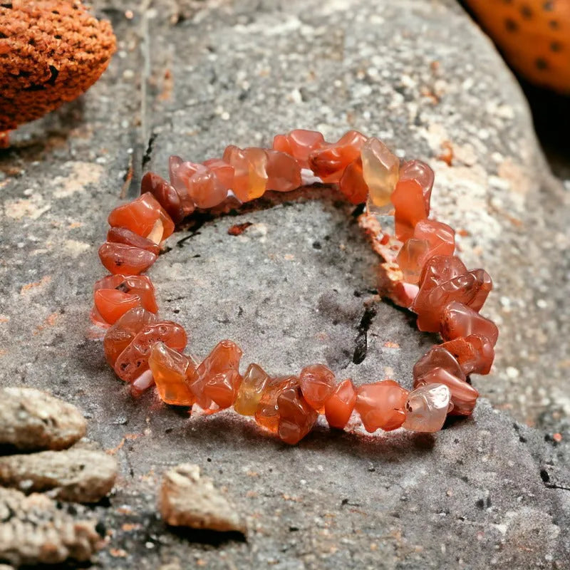 Carnelian crystal bracelet with orange stones for confidence and sacral chakra healing from The Witches Hollow UK