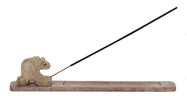 Carved soapstone elephant incense holder detail showing intricate elephant carving for spiritual protection from The Witches Hollow UK